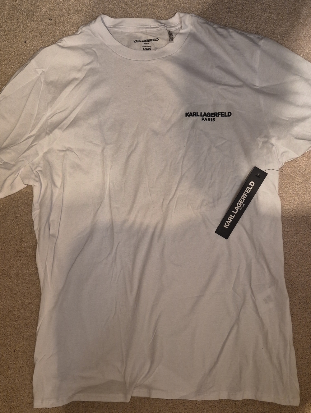 Karl Lagerfeld White Short Sleeve Logo Tee with Black Print